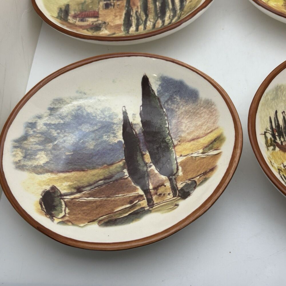 Vintage Williams Sonoma Tuscan Landscape 5.5” Oval Dipping Bowls Portugal Set 4 - Picture 2 of 6